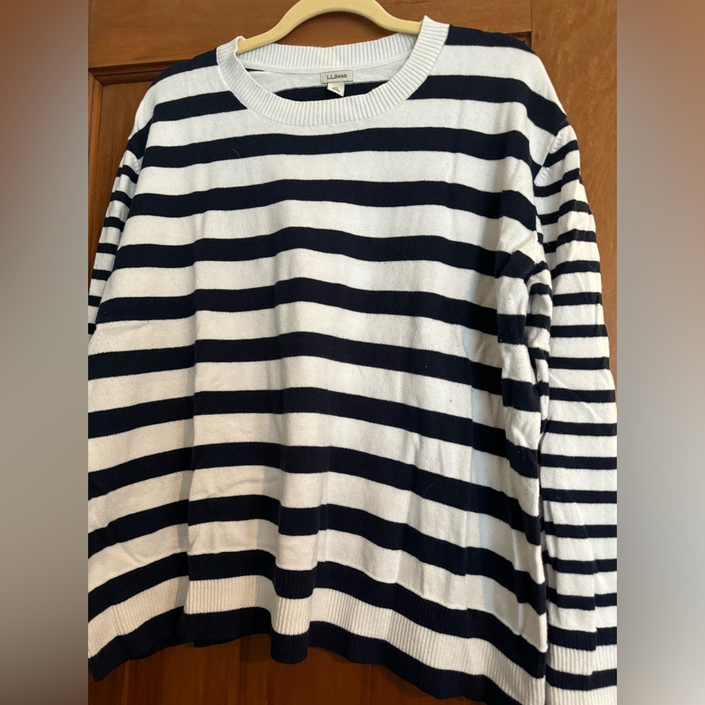 L.L. Bean Striped Navy and White Part-Cashmere Sweater